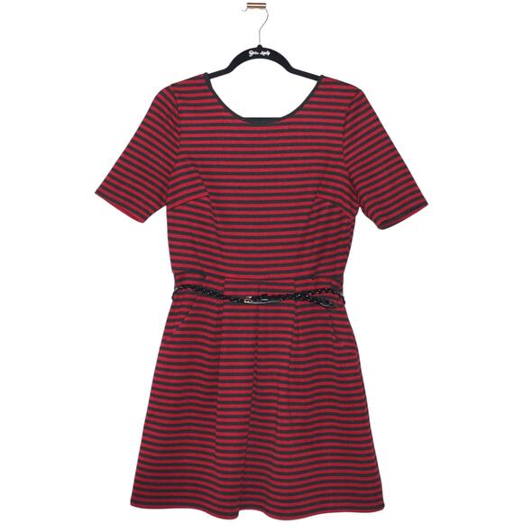 Dark Red and Black Striped Mini Dress Size Large - Picture 1 of 4